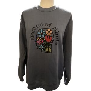 304 Clothing Peace of Mind Gray Blue Graphic Sweatshirt, Women's Size Medium